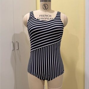 Lands' End Navy and White Striped One Piece Swimsuit